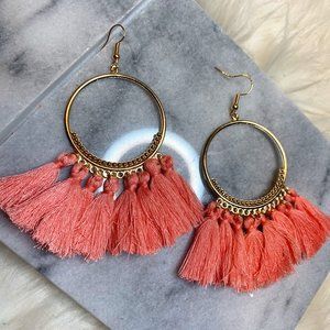 Flamingo - Tassel and Hoop Earring